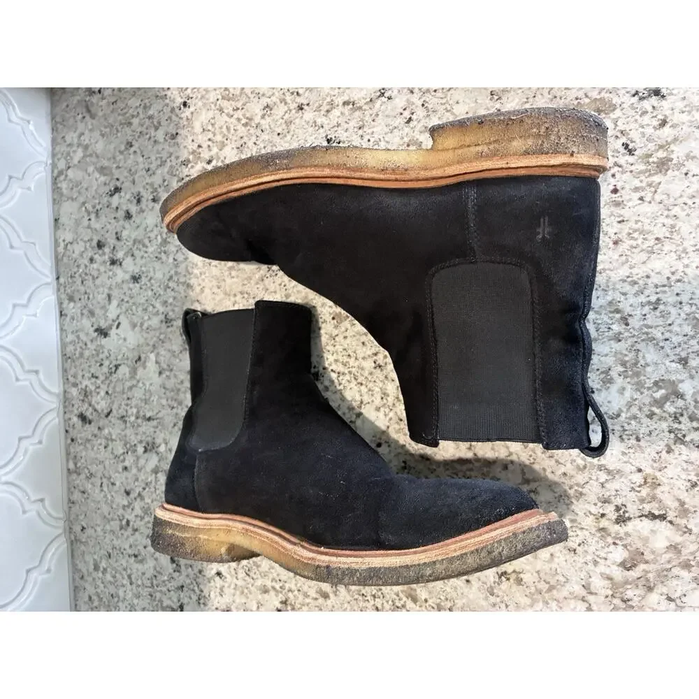 FRYE Suede Leather Chelsea Men’s ankle boots 9D Black Chris Crepe Slip On